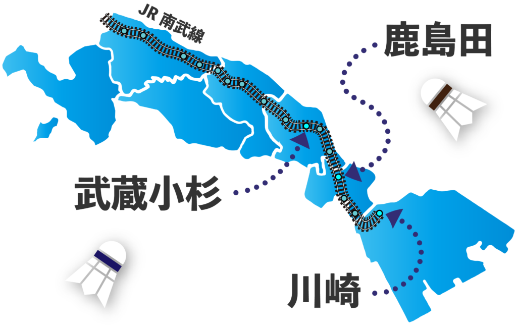 川崎市の地図とバドミントン活動場所